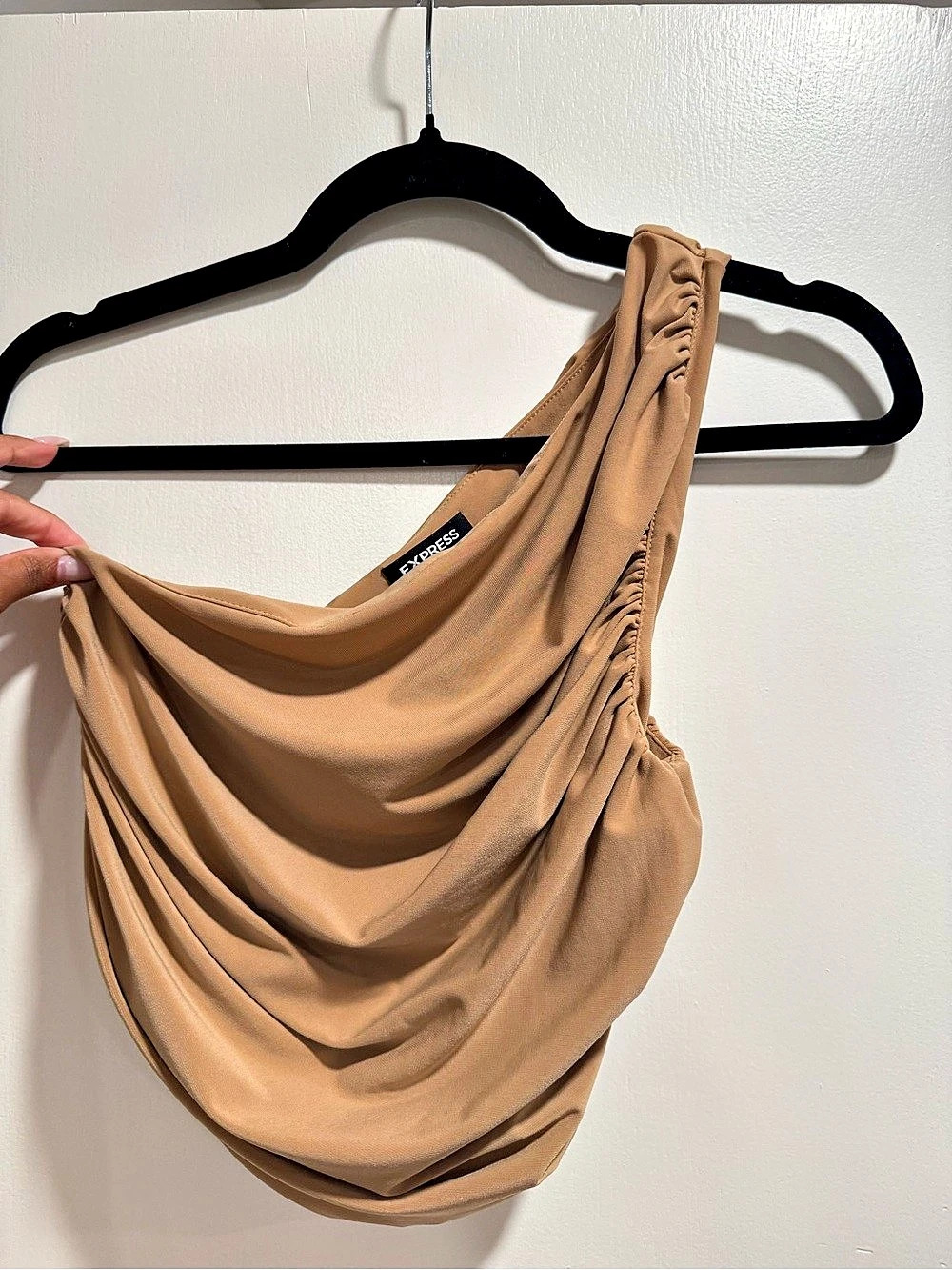 Express Fitted One Shoulder Ruched Cropped Tank Brown